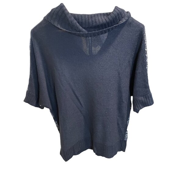 New Directions Navy White Cowl Neck Butterfly Short Sleeve Sweater Sz L - Picture 2 of 8